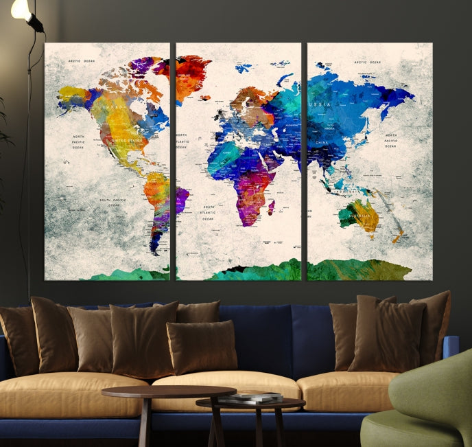 Framed Push Pin World Map Extra Large Wall Art Canvas Print Ready to Hang