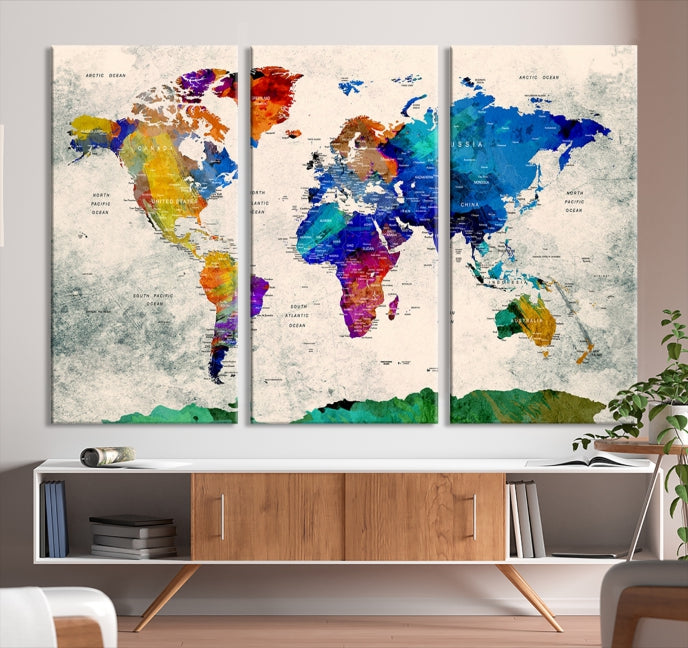 Framed Push Pin World Map Extra Large Wall Art Canvas Print Ready to Hang