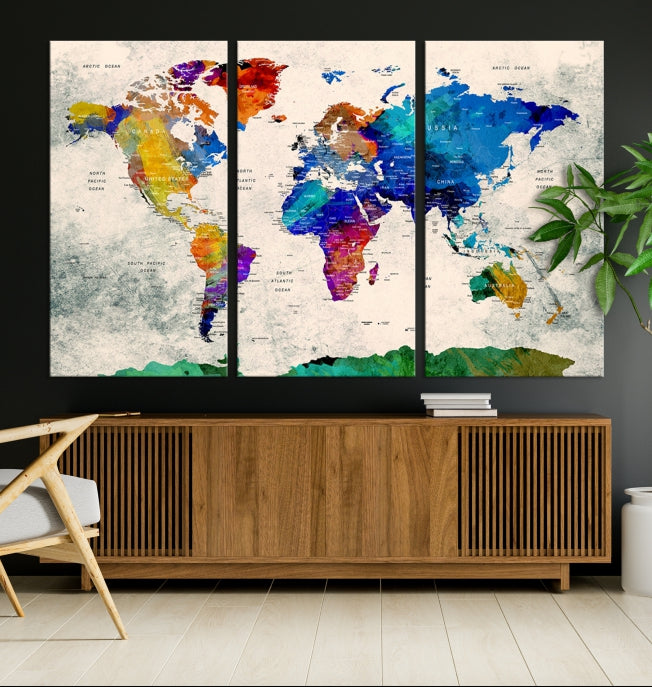 Framed Push Pin World Map Extra Large Wall Art Canvas Print Ready to Hang