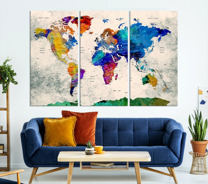 Framed Push Pin World Map Extra Large Wall Art Canvas Print Ready to Hang