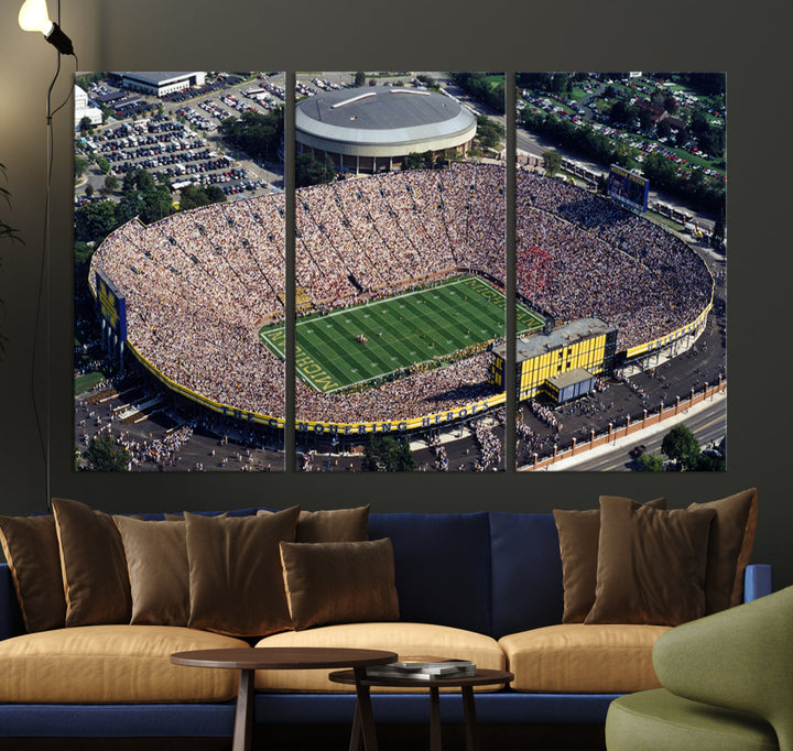 Game Day at Michigan Wolverine Football Stadium Wall Art Canvas Print Ready to Hang Framed American Football Stadium Wall Art, NFL Wall Art