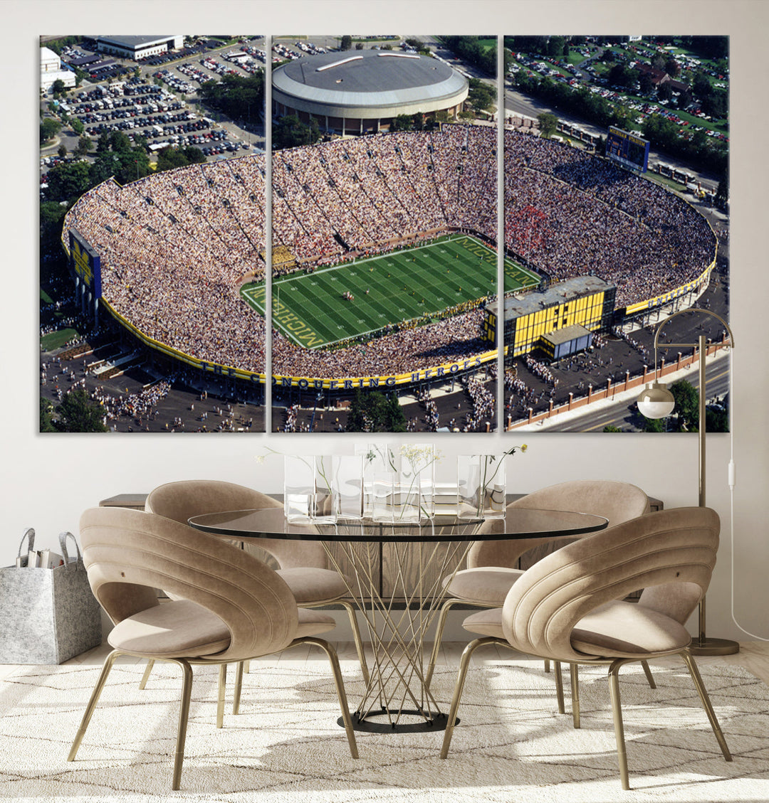 Game Day at Michigan Wolverine Football Stadium Wall Art Canvas Print Ready to Hang Framed American Football Stadium Wall Art, NFL Wall Art