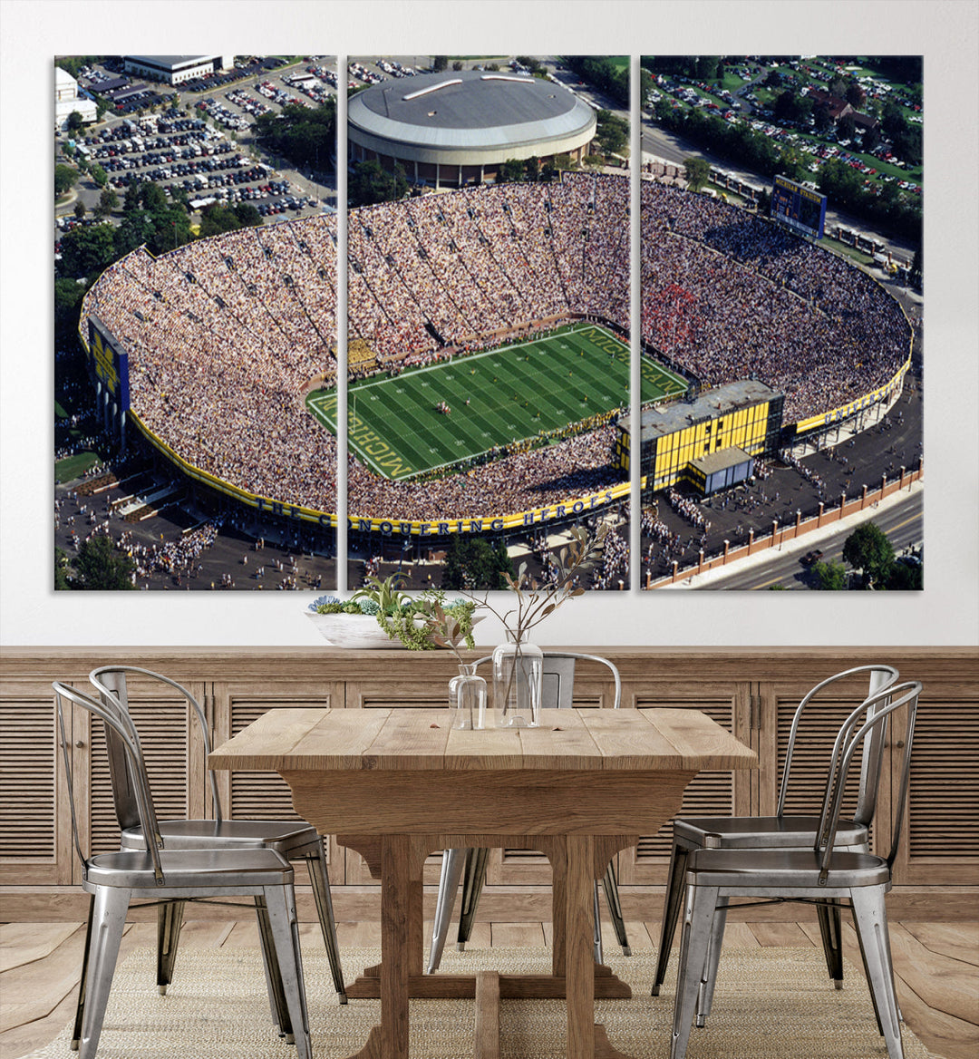 Game Day at Michigan Wolverine Football Stadium Wall Art Canvas Print Ready to Hang Framed American Football Stadium Wall Art, NFL Wall Art