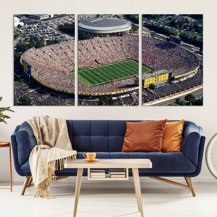 Game Day at Michigan Wolverine Football Stadium Wall Art Canvas Print Ready to Hang Framed American Football Stadium Wall Art, NFL Wall Art