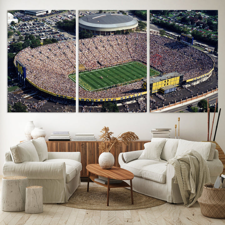 Game Day at Michigan Wolverine Football Stadium Wall Art Canvas Print Ready to Hang Framed American Football Stadium Wall Art, NFL Wall Art