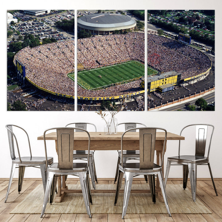 Game Day at Michigan Wolverine Football Stadium Wall Art Canvas Print Ready to Hang Framed American Football Stadium Wall Art, NFL Wall Art