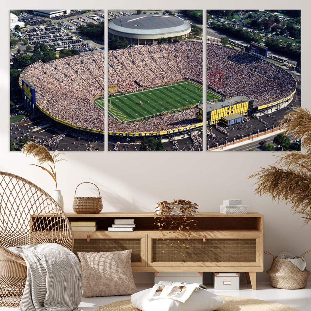 Game Day at Michigan Wolverine Football Stadium Wall Art Canvas Print Ready to Hang Framed American Football Stadium Wall Art, NFL Wall Art