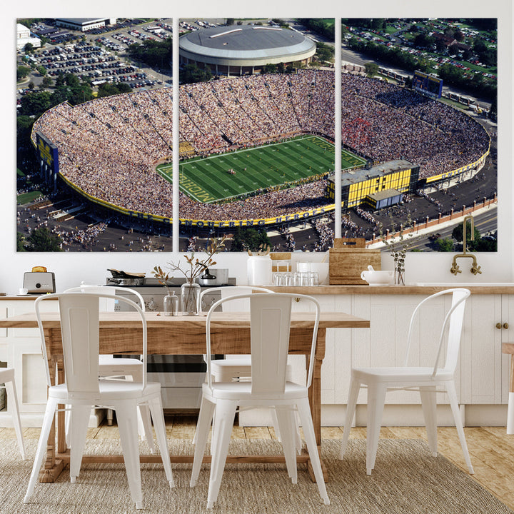 Game Day at Michigan Wolverine Football Stadium Wall Art Canvas Print Ready to Hang Framed American Football Stadium Wall Art, NFL Wall Art