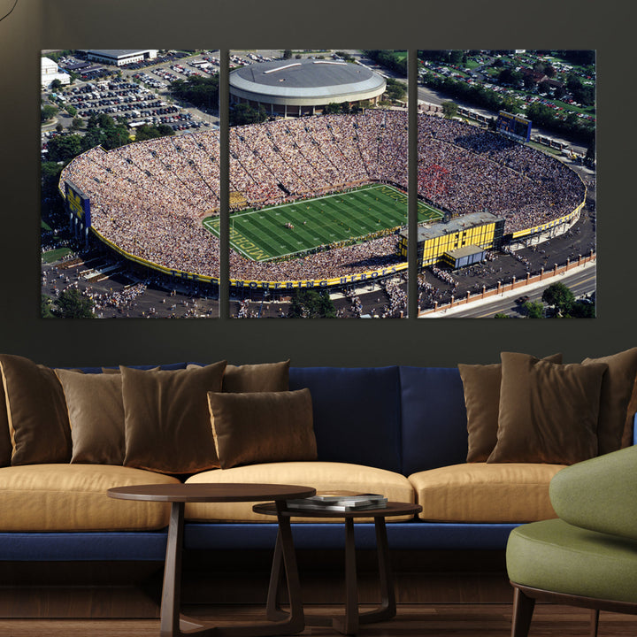 Game Day at Michigan Wolverine Football Stadium Wall Art Canvas Print Ready to Hang Framed American Football Stadium Wall Art, NFL Wall Art