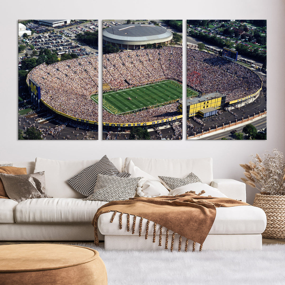 Game Day at Michigan Wolverine Football Stadium Wall Art Canvas Print Ready to Hang Framed American Football Stadium Wall Art, NFL Wall Art