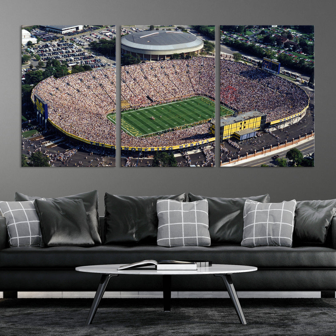 Game Day at Michigan Wolverine Football Stadium Wall Art Canvas Print Ready to Hang Framed American Football Stadium Wall Art, NFL Wall Art