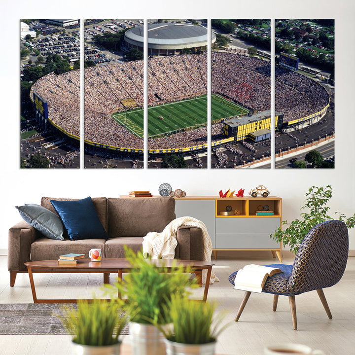 Game Day at Michigan Wolverine Football Stadium Wall Art Canvas Print Ready to Hang Framed American Football Stadium Wall Art, NFL Wall Art