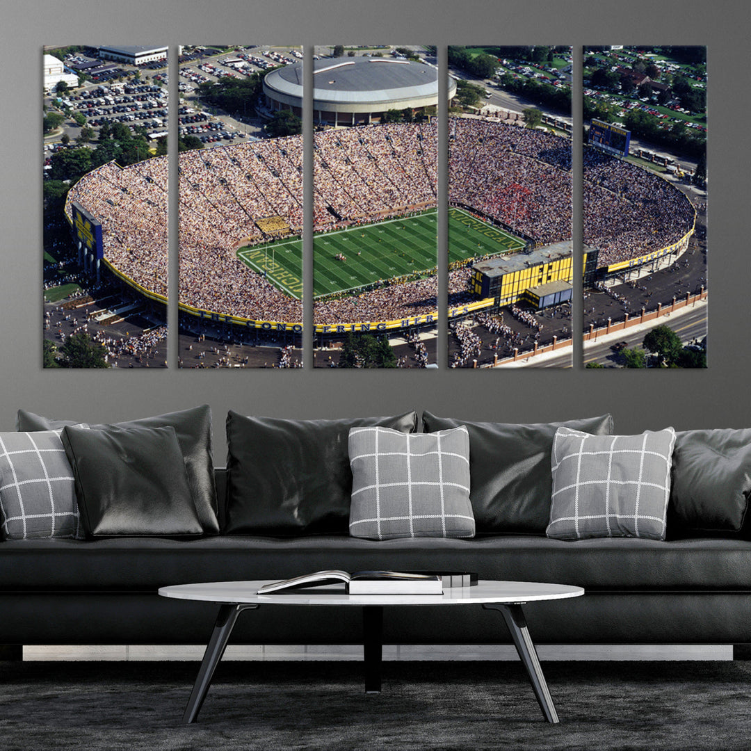 Game Day at Michigan Wolverine Football Stadium Wall Art Canvas Print Ready to Hang Framed American Football Stadium Wall Art, NFL Wall Art