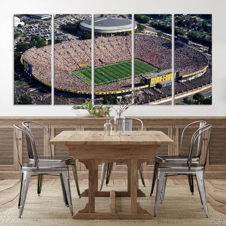 Game Day at Michigan Wolverine Football Stadium Wall Art Canvas Print Ready to Hang Framed American Football Stadium Wall Art, NFL Wall Art