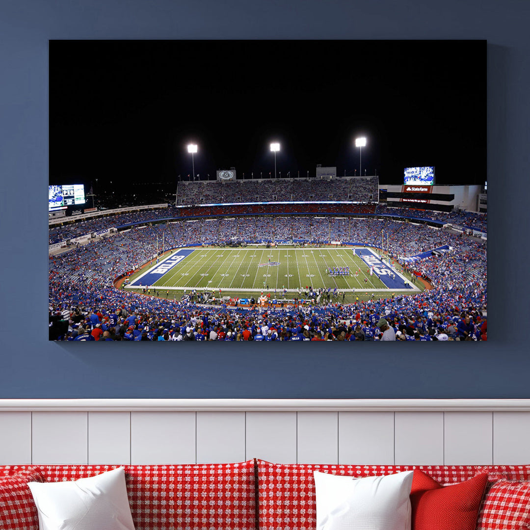 Game Night at Highmark Stadium Buffalo Bills Stadium Wall Art Canvas Print, American Football Stadium Wall Art Canvas Print - NFL Wall Art