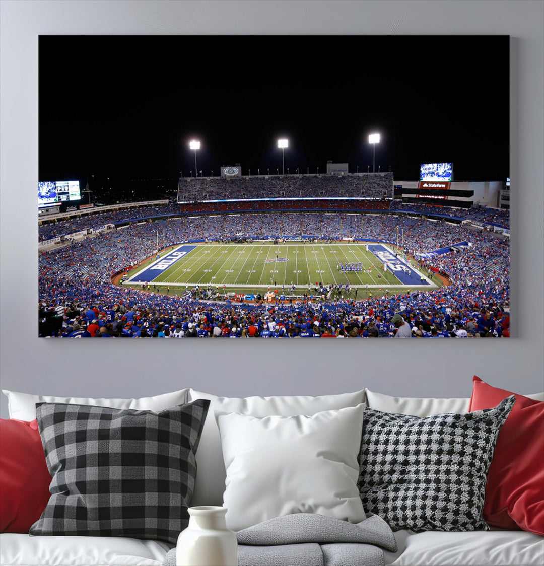 Game Night at Highmark Stadium Buffalo Bills Stadium Wall Art Canvas Print, American Football Stadium Wall Art Canvas Print - NFL Wall Art