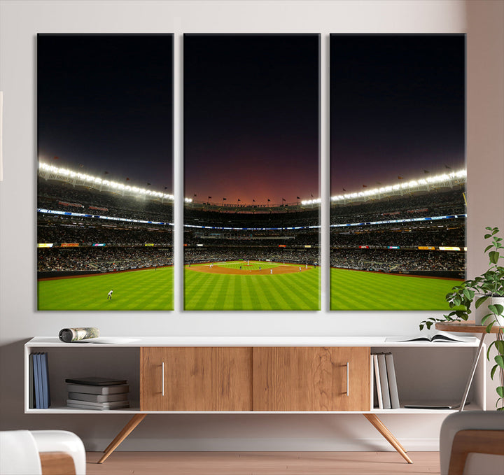 Game Night at Yankee Stadium Wall Art Print, New York Yankees Baseball Stadium in Canvas Print MLB Wall Art Baseball Fans Gift Dorm Wall Art