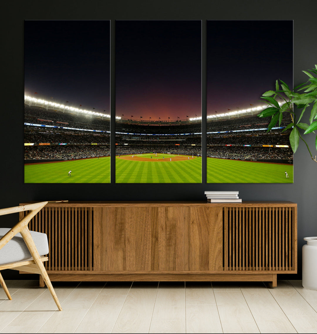 Game Night at Yankee Stadium Wall Art Print, New York Yankees Baseball Stadium in Canvas Print MLB Wall Art Baseball Fans Gift Dorm Wall Art