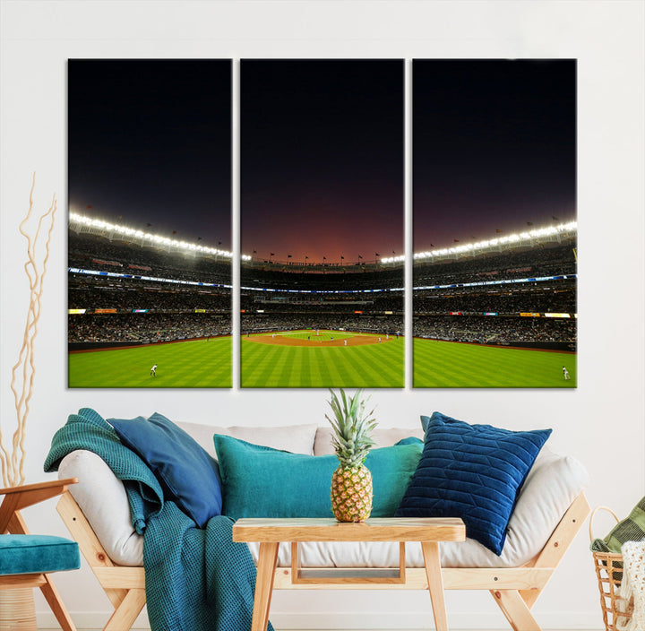 Game Night at Yankee Stadium Wall Art Print, New York Yankees Baseball Stadium in Canvas Print MLB Wall Art Baseball Fans Gift Dorm Wall Art