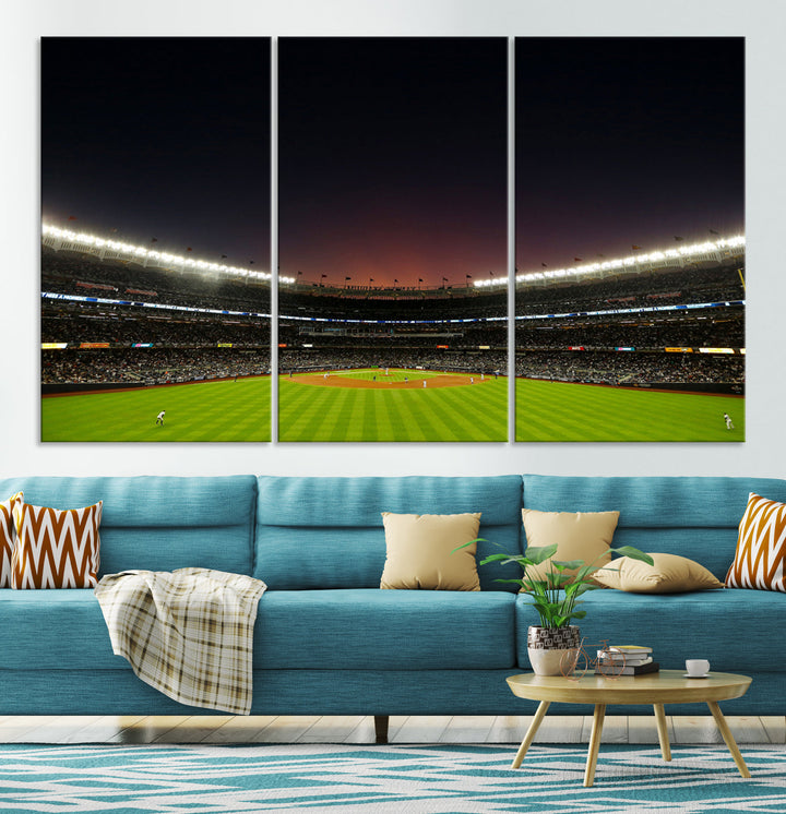 Game Night at Yankee Stadium Wall Art Print, New York Yankees Baseball Stadium in Canvas Print MLB Wall Art Baseball Fans Gift Dorm Wall Art