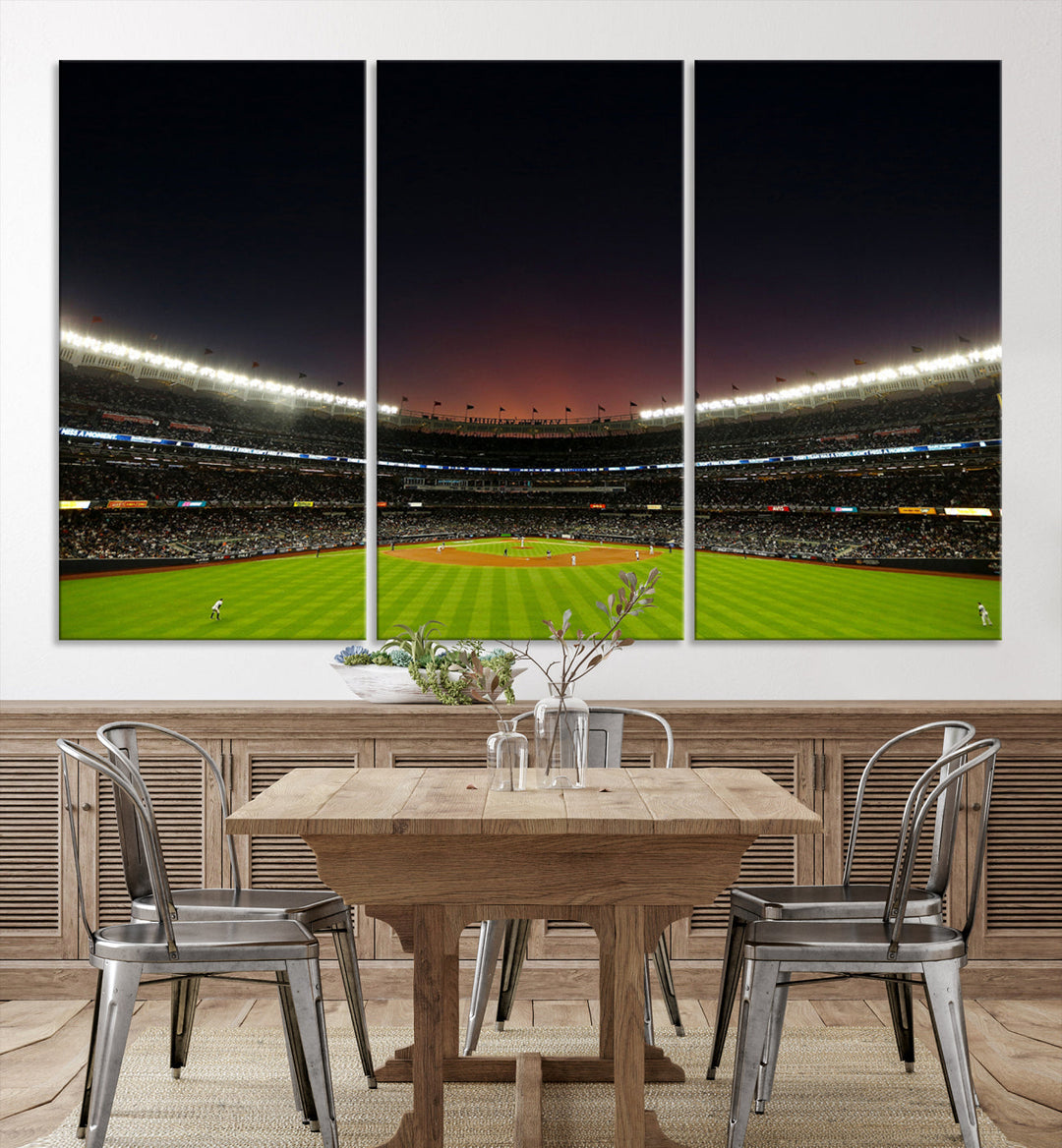 Game Night at Yankee Stadium Wall Art Print, New York Yankees Baseball Stadium in Canvas Print MLB Wall Art Baseball Fans Gift Dorm Wall Art