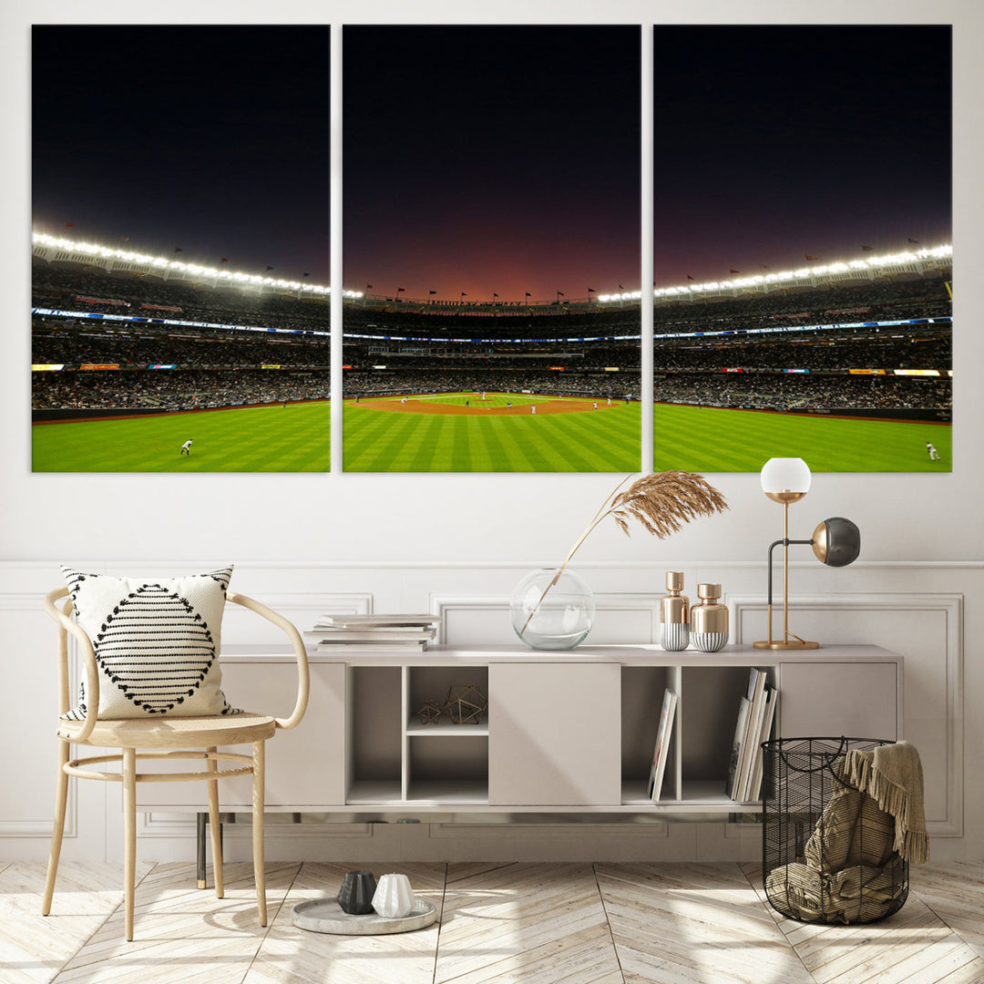 Game Night at Yankee Stadium Wall Art Print, New York Yankees Baseball Stadium in Canvas Print MLB Wall Art Baseball Fans Gift Dorm Wall Art