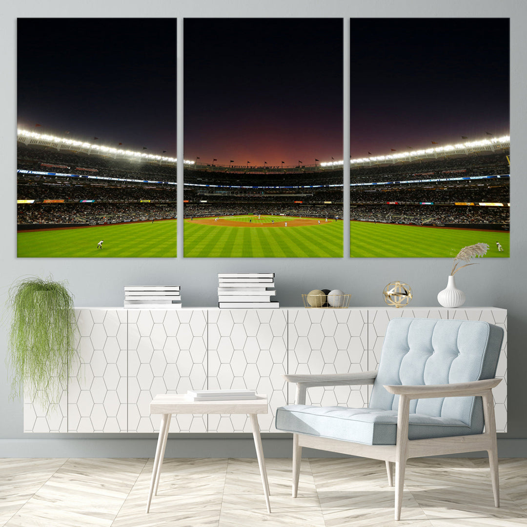 Game Night at Yankee Stadium Wall Art Print, New York Yankees Baseball Stadium in Canvas Print MLB Wall Art Baseball Fans Gift Dorm Wall Art