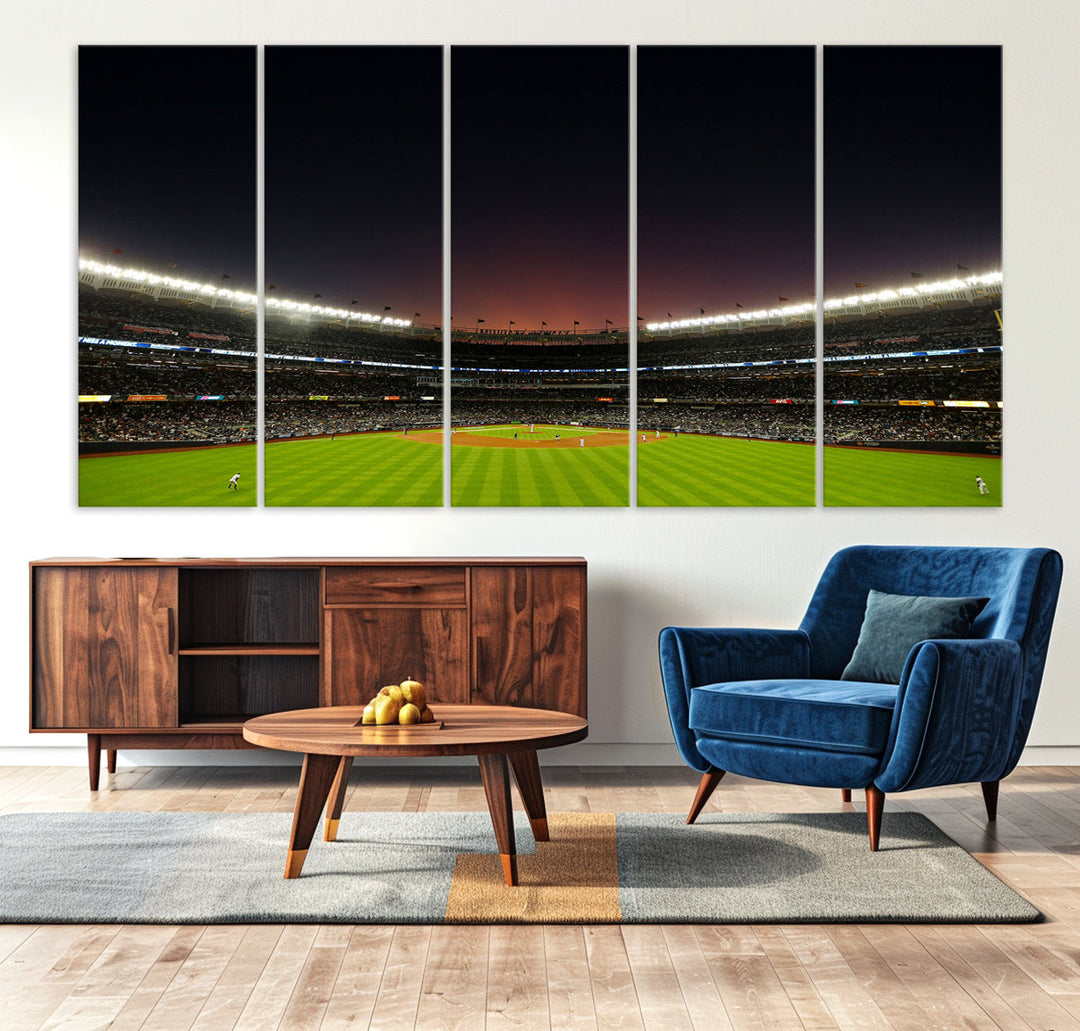 Game Night at Yankee Stadium Wall Art Print, New York Yankees Baseball Stadium in Canvas Print MLB Wall Art Baseball Fans Gift Dorm Wall Art