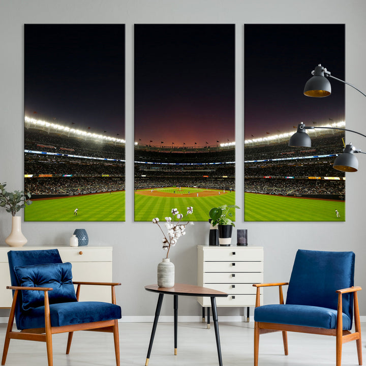 Game Night at Yankee Stadium Wall Art Print, New York Yankees Baseball Stadium in Canvas Print MLB Wall Art Baseball Fans Gift Dorm Wall Art