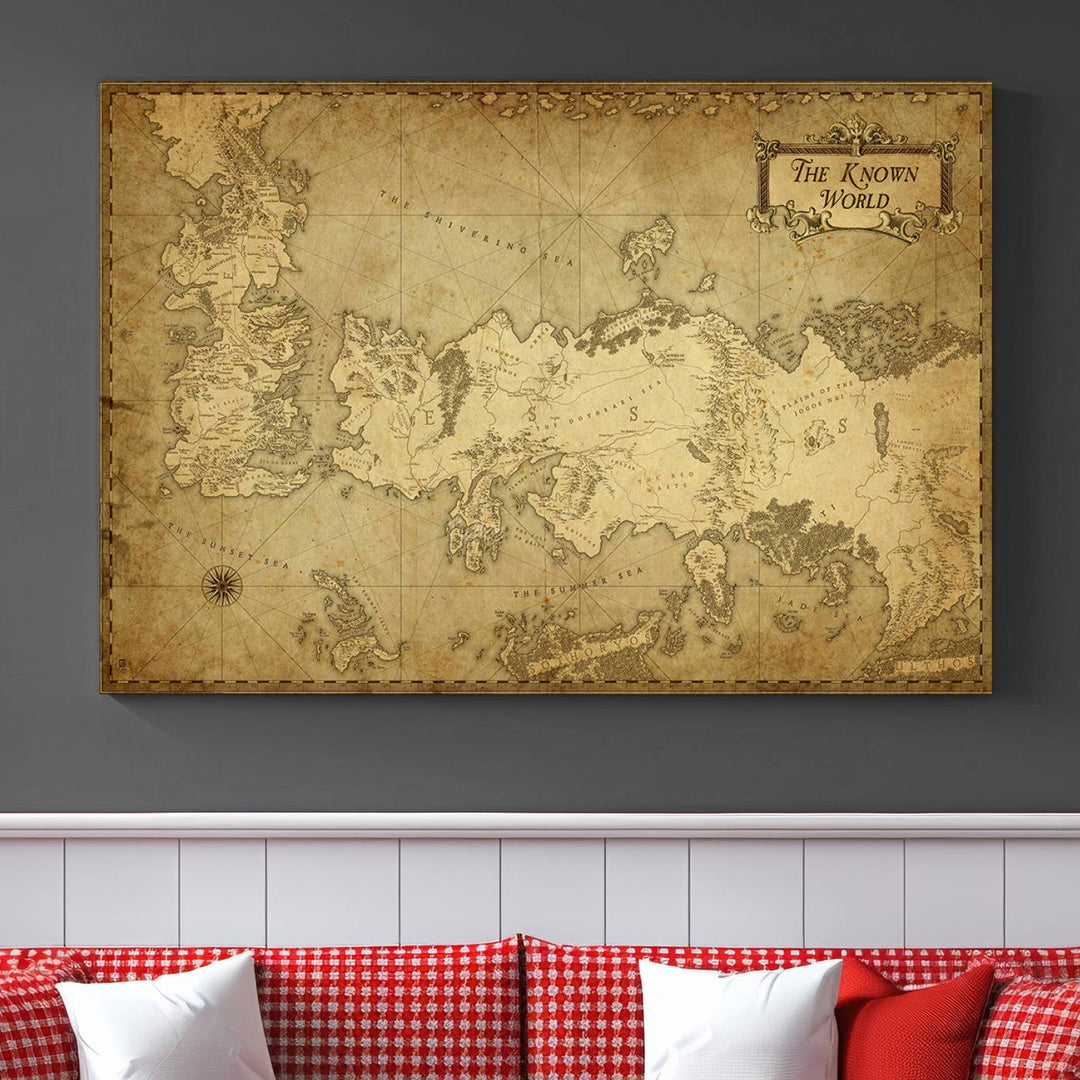 Game of Thrones Wall Art Canvas Print, The Known World Map Print