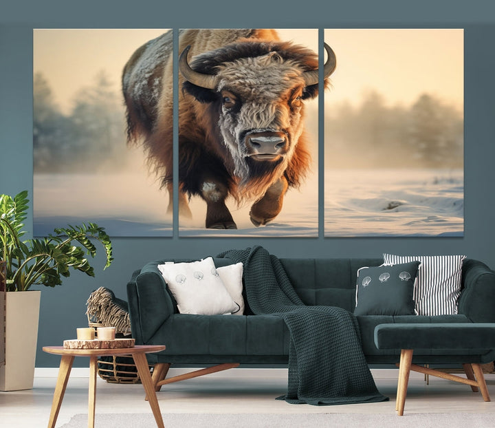 Georgous American Bison Printed on Canvas Wall Art Framed Living Room Decor