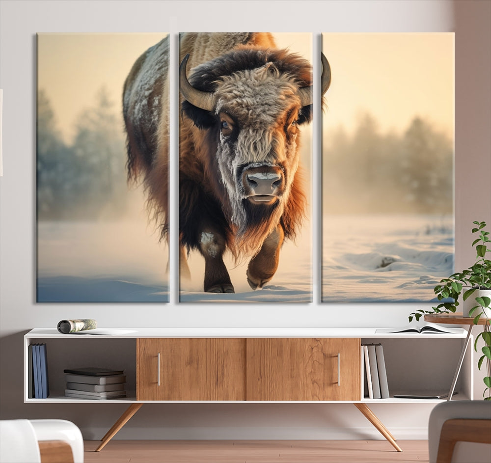 Georgous American Bison Printed on Canvas Wall Art Framed Living Room Decor