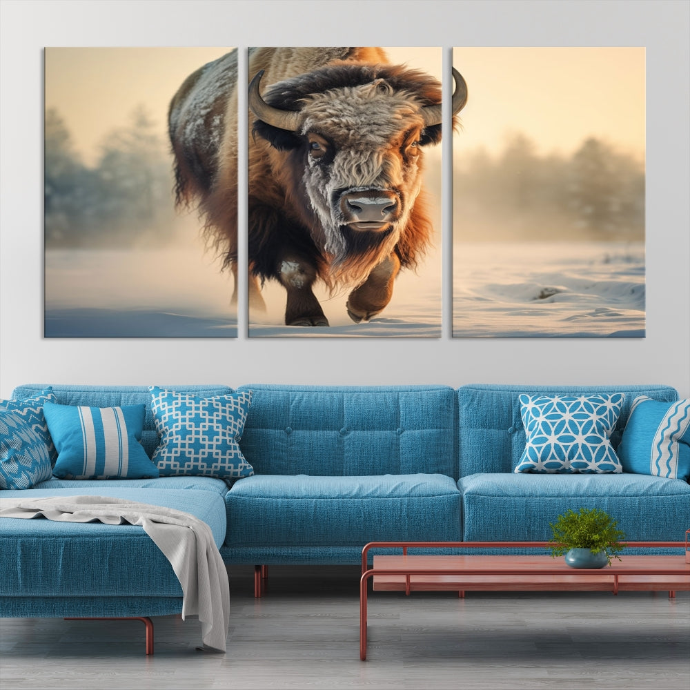 Georgous American Bison Printed on Canvas Wall Art Framed Living Room Decor