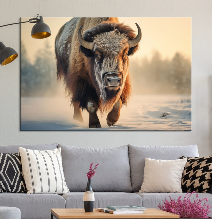 Georgous American Bison Printed on Canvas Wall Art Framed Living Room Decor