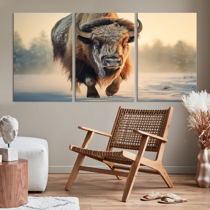 Georgous American Bison Printed on Canvas Wall Art Framed Living Room Decor