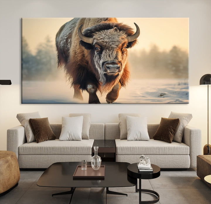 Georgous American Bison Printed on Canvas Wall Art Framed Living Room Decor