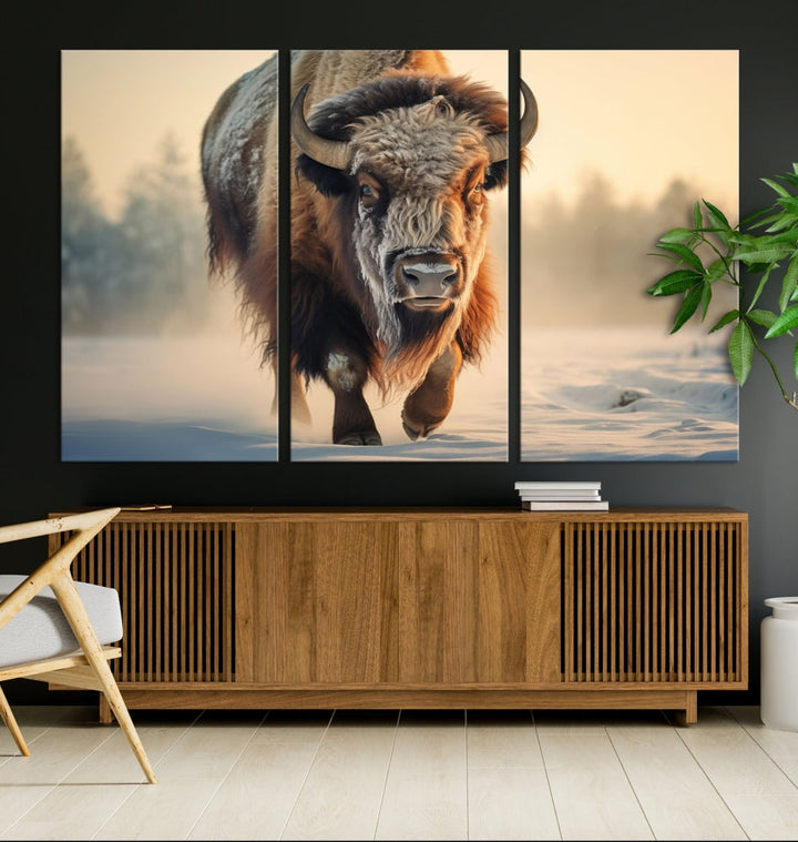 Georgous American Bison Printed on Canvas Wall Art Framed Living Room Decor