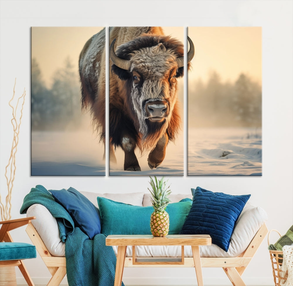 Georgous American Bison Printed on Canvas Wall Art Framed Living Room Decor