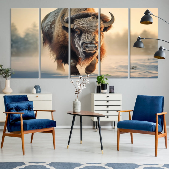 Georgous American Bison Printed on Canvas Wall Art Framed Living Room Decor