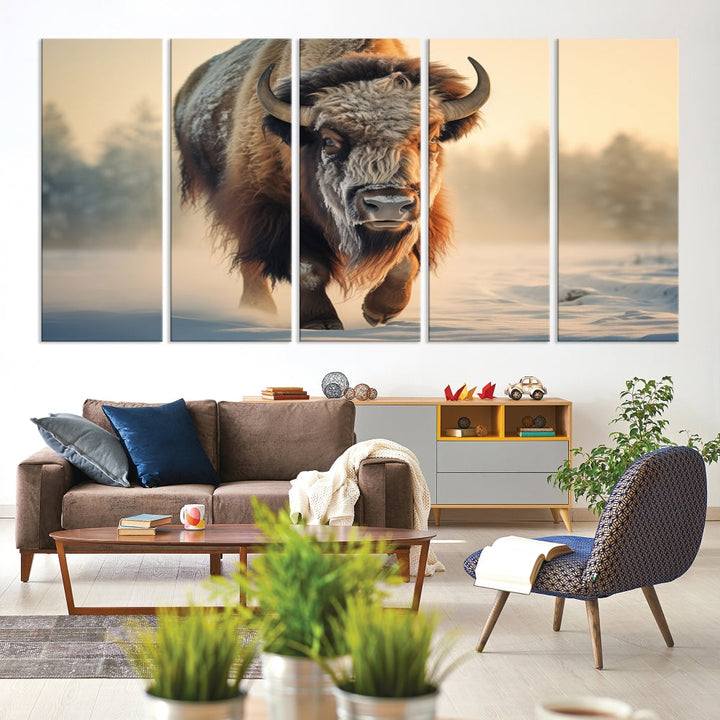 Georgous American Bison Printed on Canvas Wall Art Framed Living Room Decor