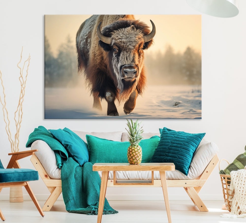 Georgous American Bison Printed on Canvas Wall Art Framed Living Room Decor