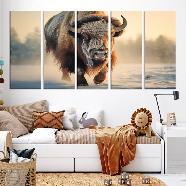 Georgous American Bison Printed on Canvas Wall Art Framed Living Room Decor