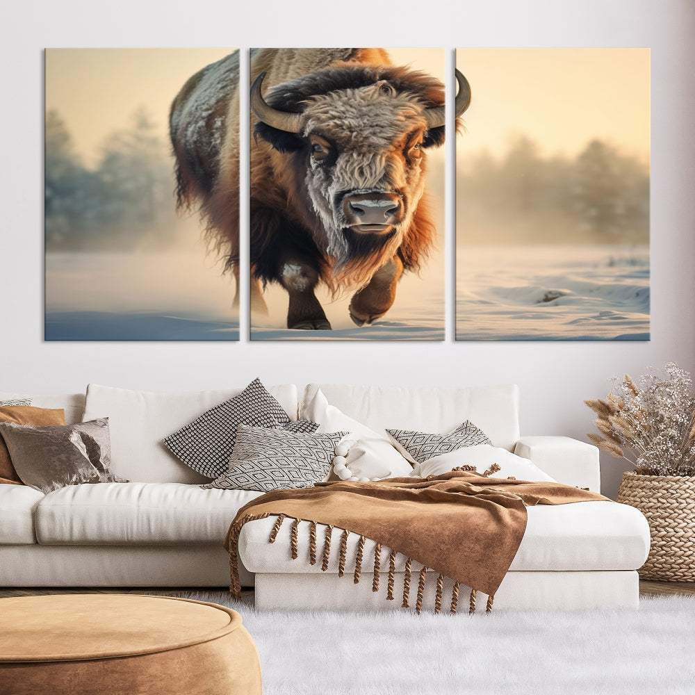 Georgous American Bison Printed on Canvas Wall Art Framed Living Room Decor