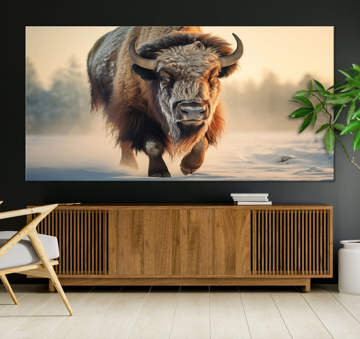 Georgous American Bison Printed on Canvas Wall Art Framed Living Room Decor