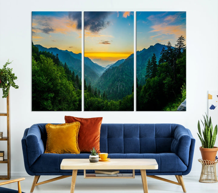 Glamorous Sunset View Mountain Landscape Canvas Wall Art Large Forest Print