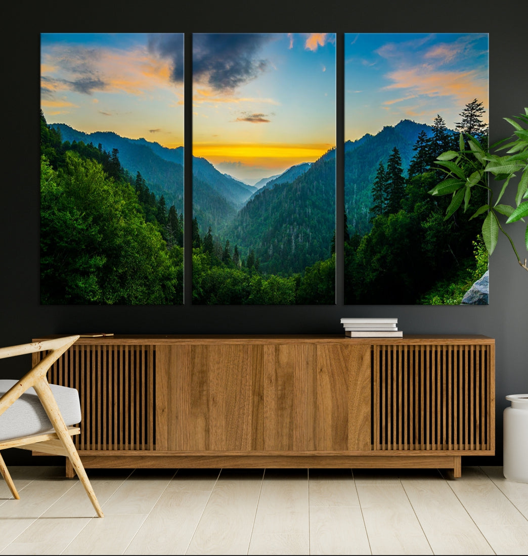 Glamorous Sunset View Mountain Landscape Canvas Wall Art Large Forest Print