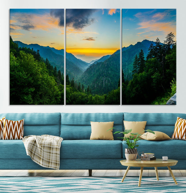 Glamorous Sunset View Mountain Landscape Canvas Wall Art Large Forest Print