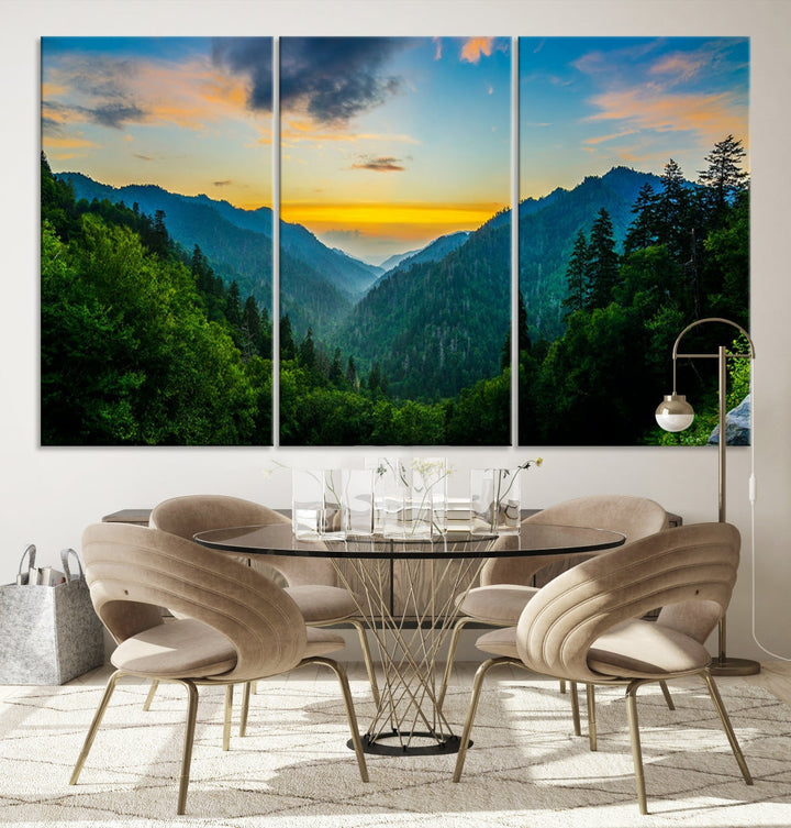 Glamorous Sunset View Mountain Landscape Canvas Wall Art Large Forest Print