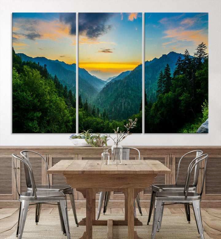 Glamorous Sunset View Mountain Landscape Canvas Wall Art Large Forest Print