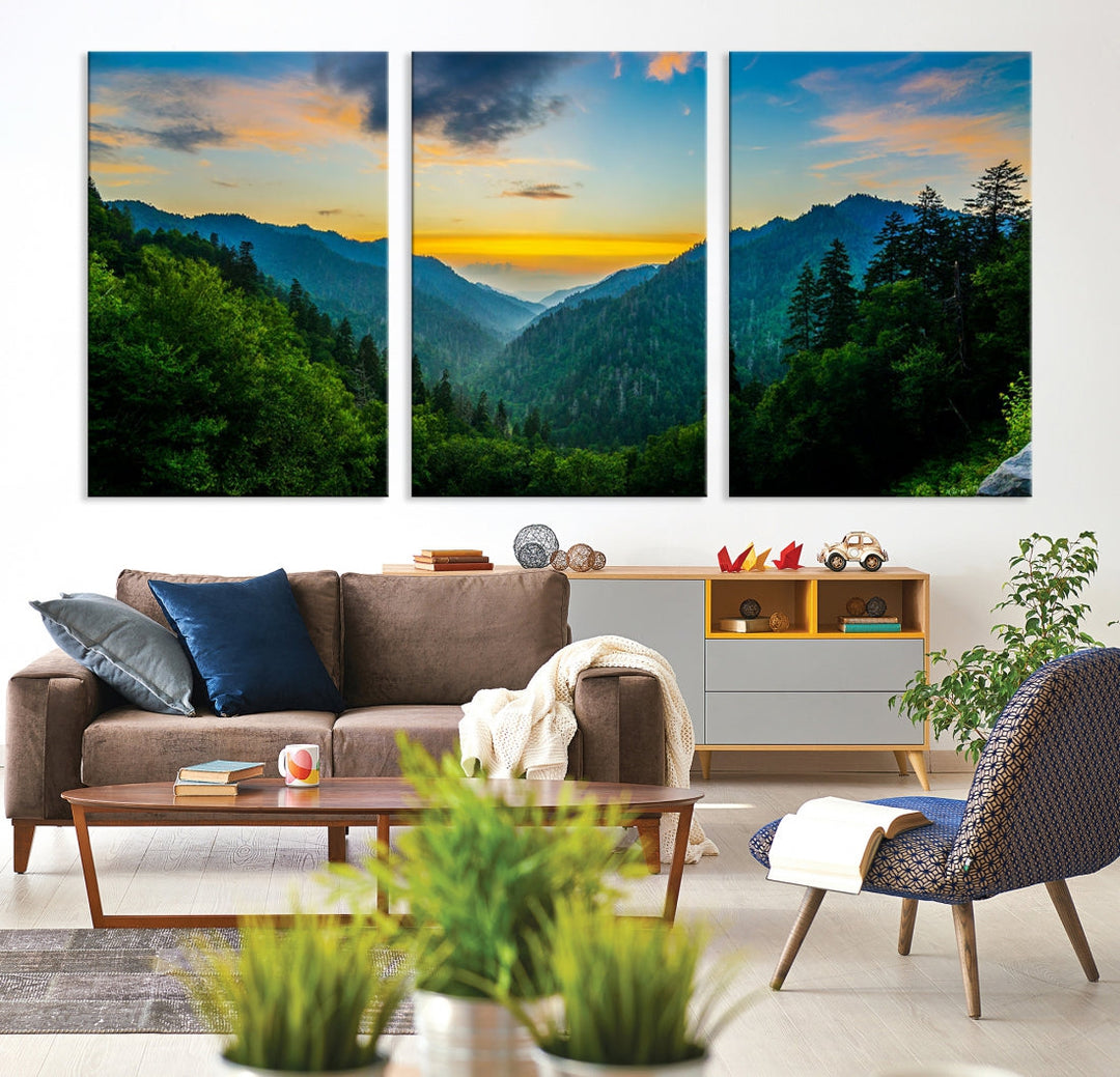 Glamorous Sunset View Mountain Landscape Canvas Wall Art Large Forest Print